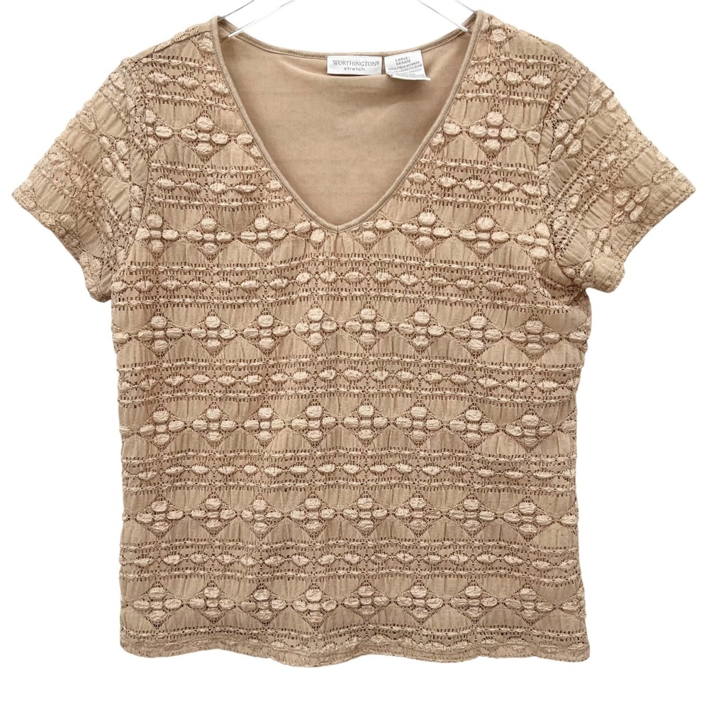 Vintage Worthington Fairy Top Size L Whimsigoth Ethereal Boho Textured Tan